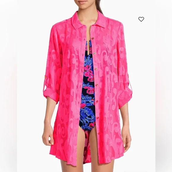 Lilly Pulitzer Natalie Roxy Pink Easy Cover Up Shirt size XXS - Picture 2 of 13